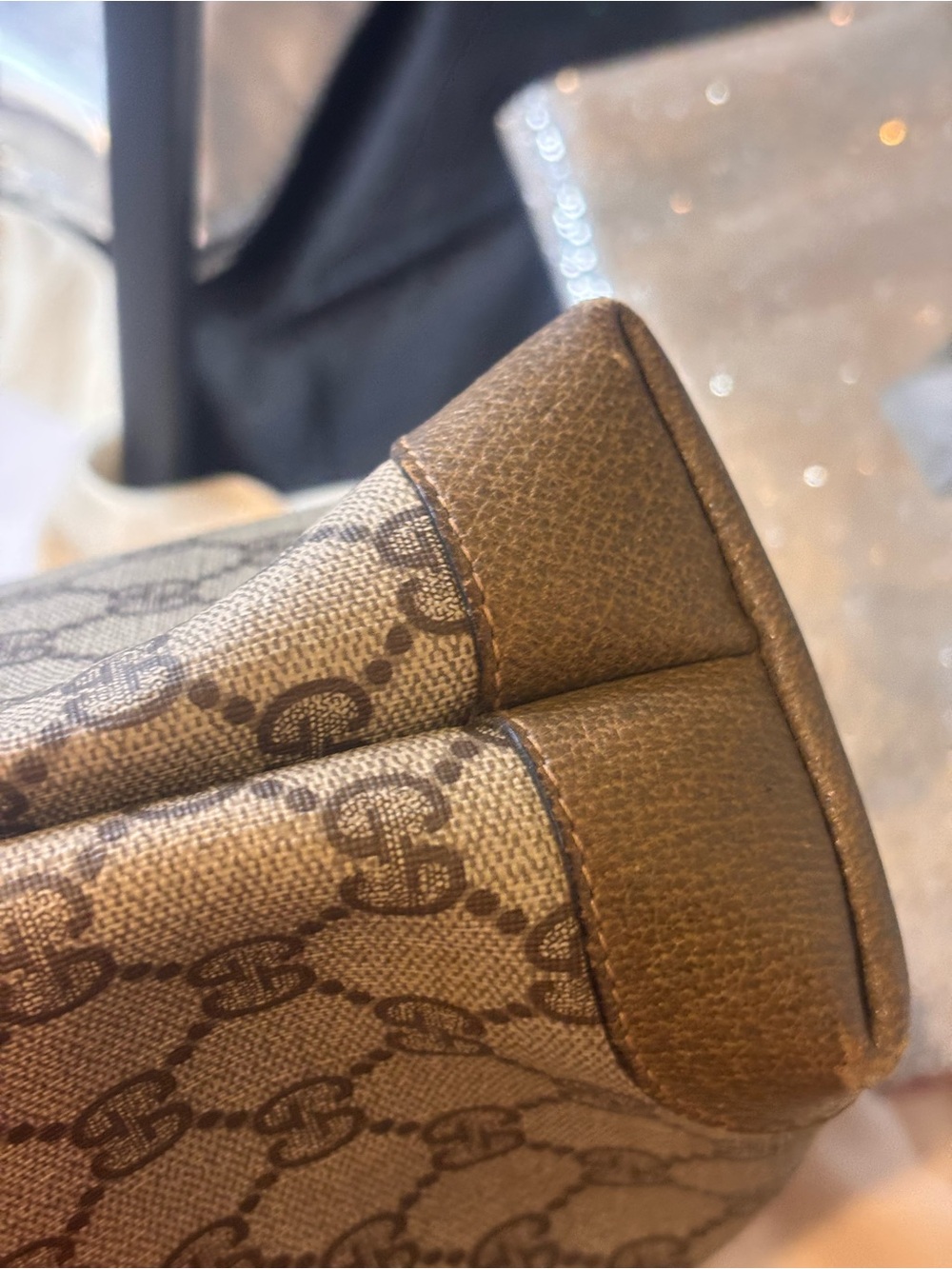 Vintage Gucci GG Monogram Canvas Tote with Brown Leather Trim - Picture 9 of 13